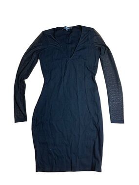 Lulus Black Sheer Mesh Long Sleeve Bodycon Mini Dress V-Neck Size S